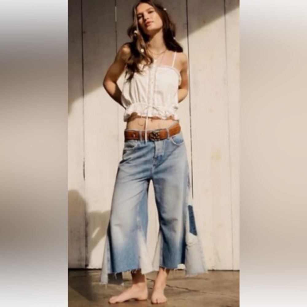 Free People We The Free Ripple Wide-Leg Pieced Crop Jeans